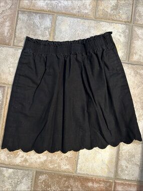 J. Crew Black Scalloped Hem Elastic Waist linen skirt